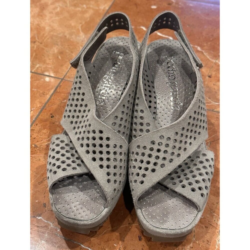 PEDRO GARCIA FEDERICA CROSSOVER GREY SUEDE LEATHER SLINGBACK SANDALS WEDGE M LN - Picture 4 of 8